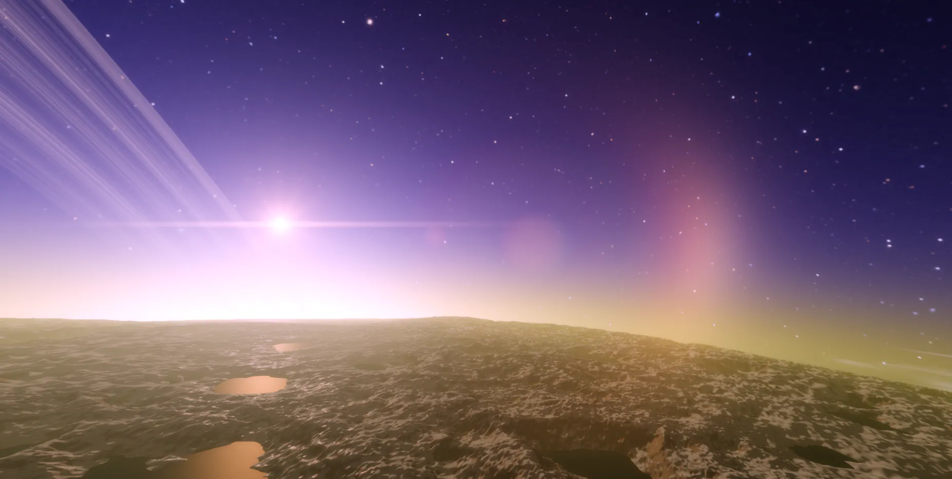 Procedural landscape under a star-filled sky